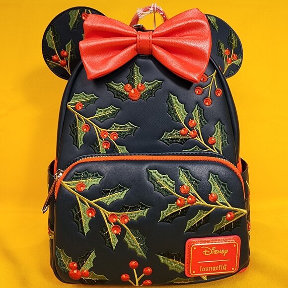 Loungefly Disney Minnie Mouse Holiday Holly Ears Bow Cosplay Mini Backpack NEW - Picture 2 of 11